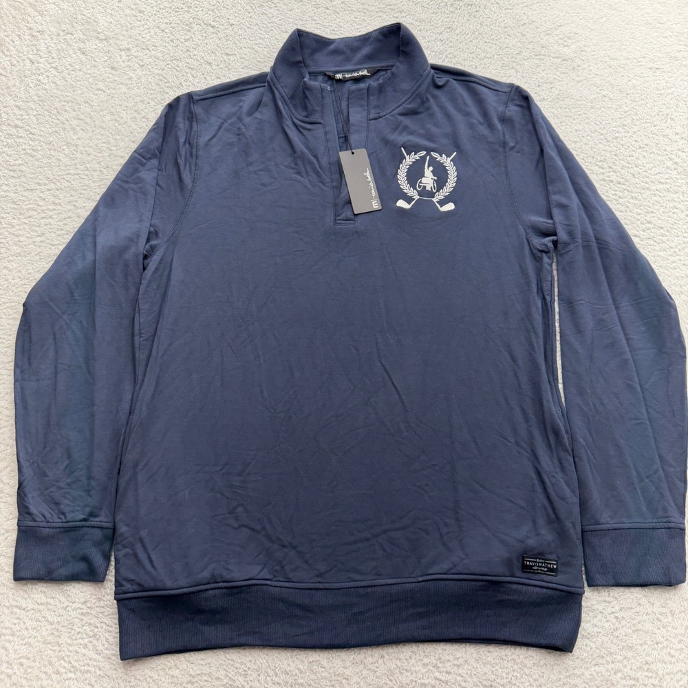 NWT TravisMathew Mens Newport 1/4 Zip Fleece Blue Nights Navy Golf Pullover M